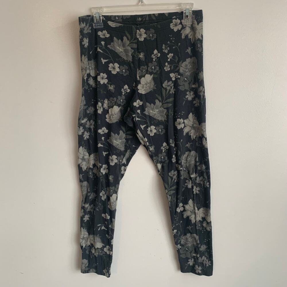 Old Navy Women’s XL Floral Leggings – Black Gray White Stretch Activewear Pants